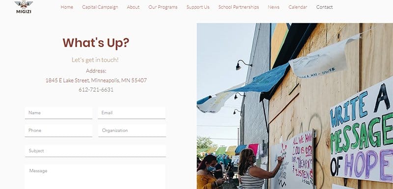 17. MIGIZI - Contact Us Page Example