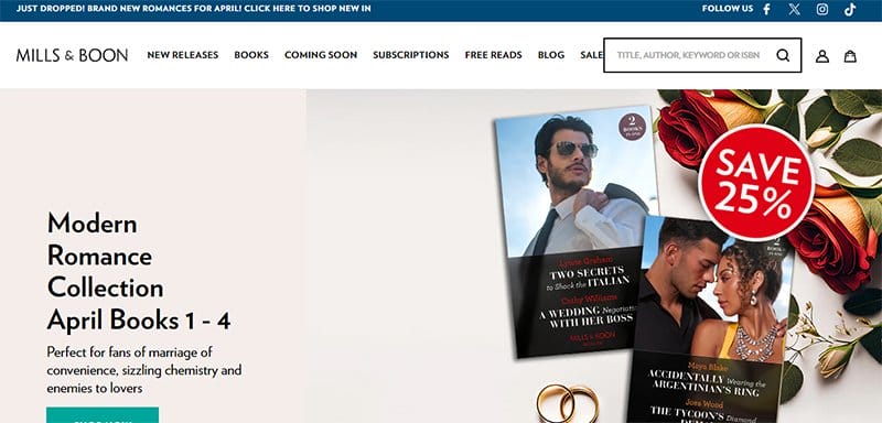 18. Mills & Boon - Best Publisher Websites Example