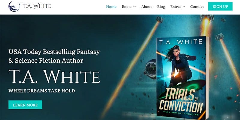 18. T.A. White - Beautiful Book Website Design Example