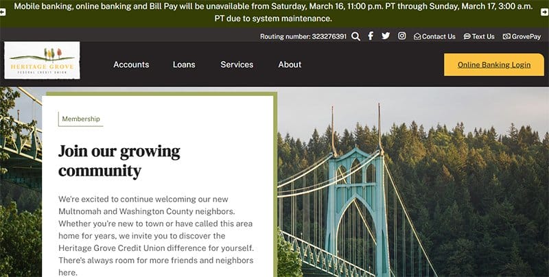 2. Heritage Grove Federal Credit Union - Best Bank Website Designs To Inspire You Example