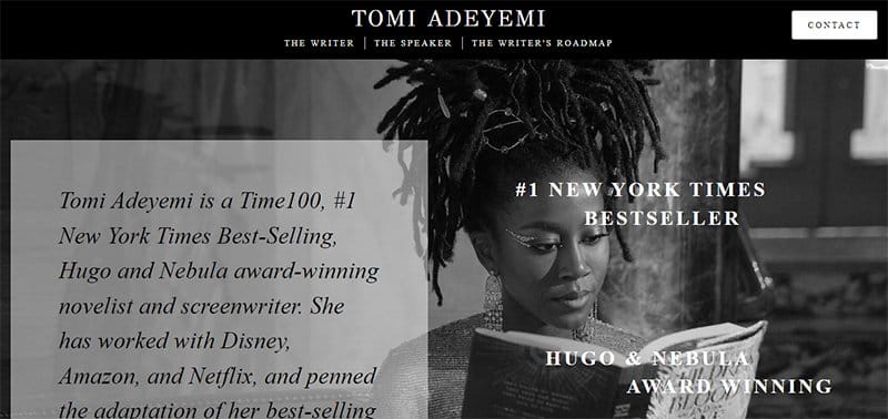 2. Tomi Adeyemi - Beautiful Book Website Design Example