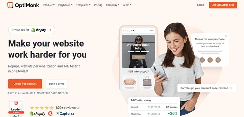 23. OptiMonk - Above-the-Fold Content Examples to Inspire