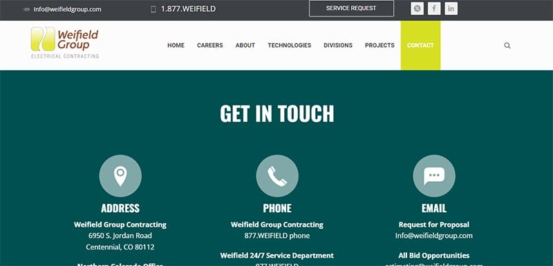 29. Weifield Group - Contact Us Page Example