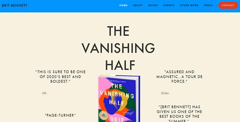 3. Brit Bennett - Beautiful Book Website Design Example