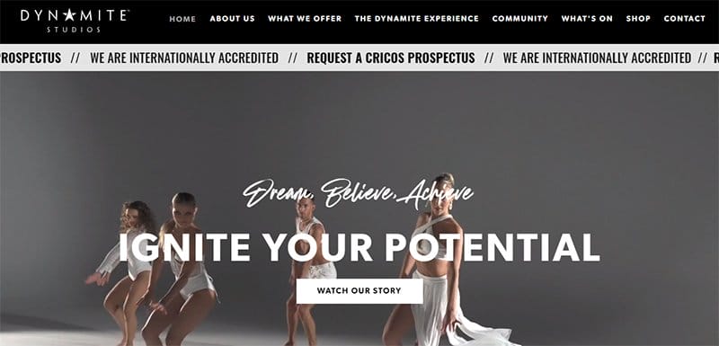 3. Dynamite Studios - Best Dance Studio Web Design Idea