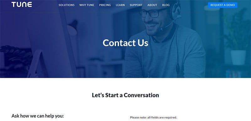 32. TUNE - Contact Us Page Example
