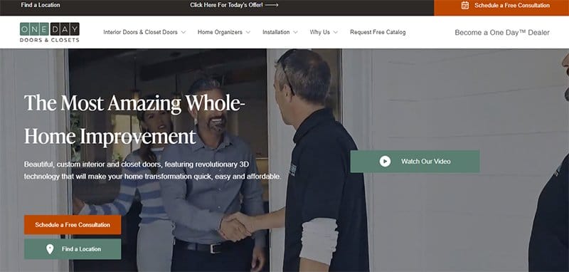 4. One Day Doors & Closets - Best Franchise Website Designs