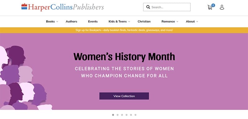 5. HarperCollins Publishers - Best Publisher Websites Example