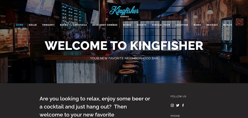 6. Kingfisher DC - Best Bar Website Example
