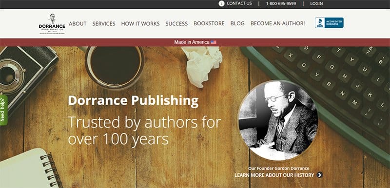 8. Dorrance Publishing Co. - Best Publisher Websites Example