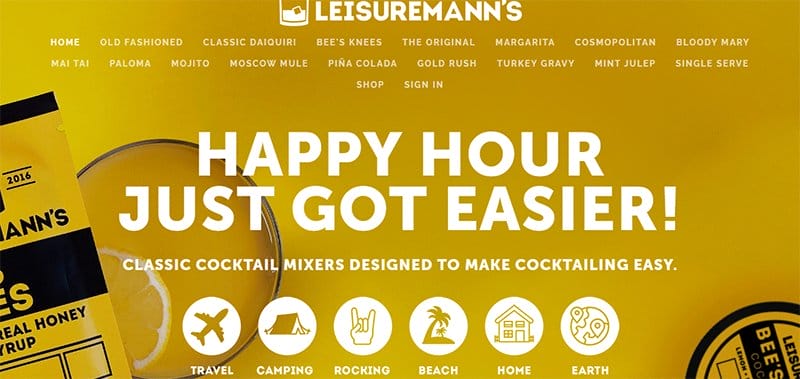 9. Leisuremann’s Cocktail Mixes - Above-the-Fold Content Examples to Inspire