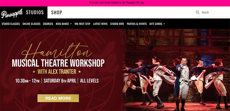 9. Pineapple Dance Studios - Best Dance Studio Web Design Idea