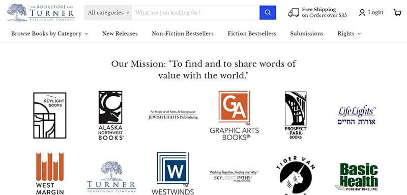 9. The Bookstore for Turner Publishing Company - Best Publisher Websites Example